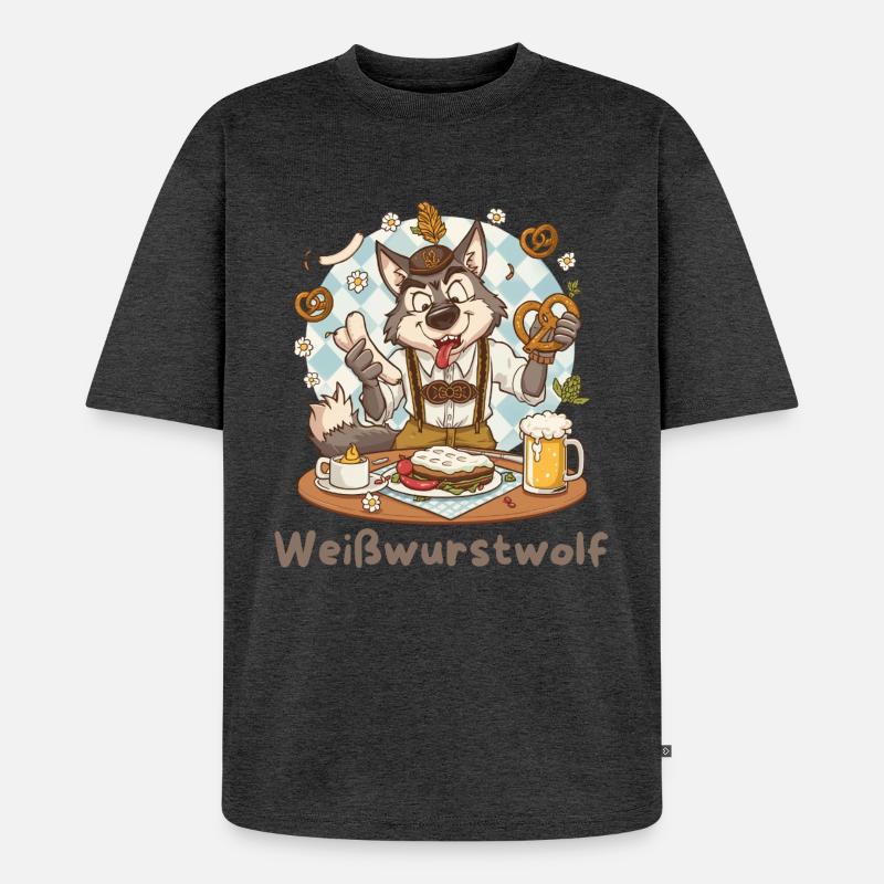 Weißwurstwolf Kochheld Bavarian - Unisex Premium Oversized Bio T-Shirt - Anthrazit meliert