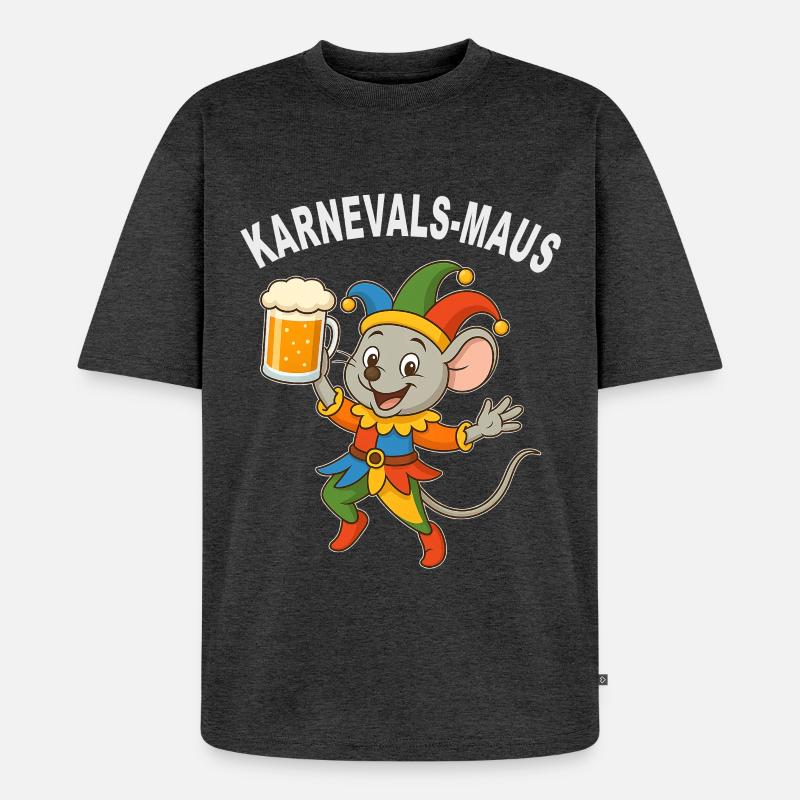 Karnevalsmaus mit Bierkrug - Unisex Premium Oversized Bio T-Shirt - Anthrazit meliert
