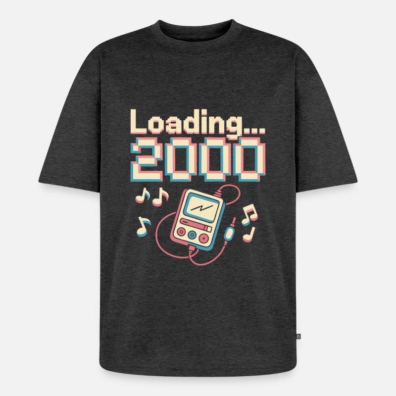 Y2K Pixel Design – Loading 2000 - Unisex Premium Oversized Organic T-Shirt - heather anthracite