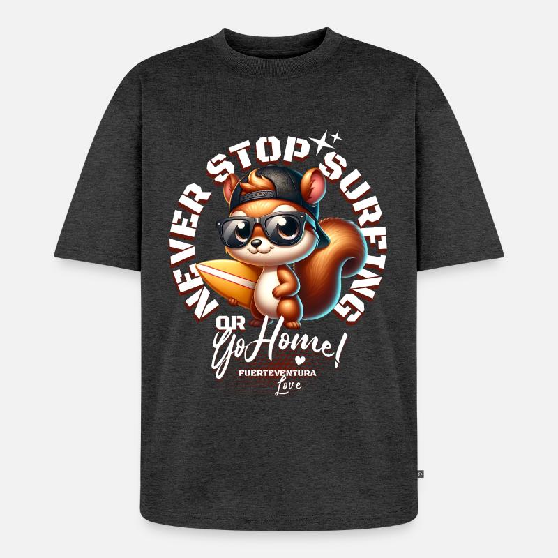 Surfer Eichhörnchen mit Surfbrett - Unisex Premium Oversized Bio T-Shirt - Anthrazit meliert