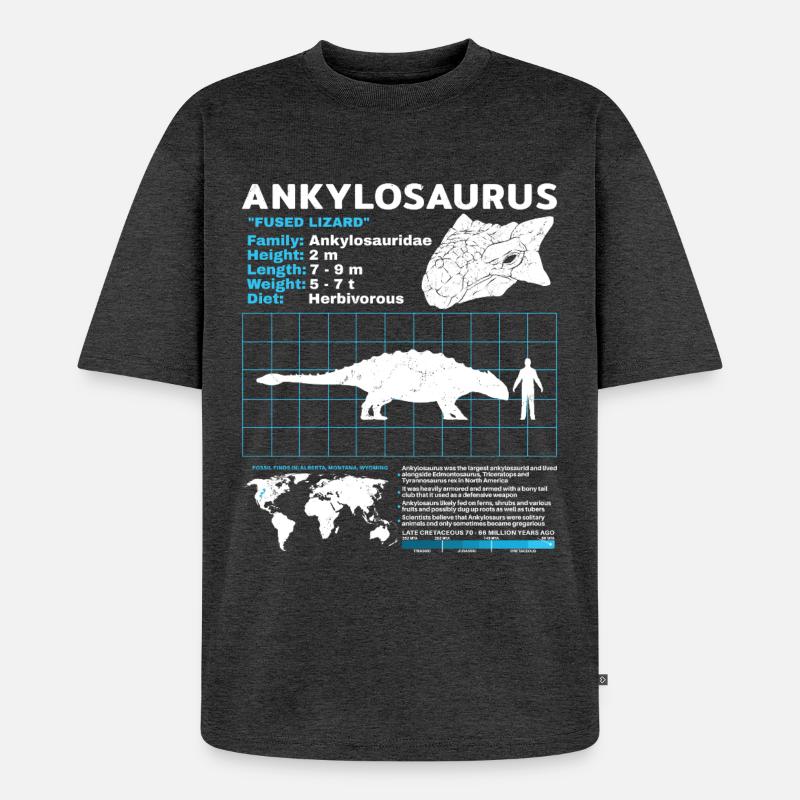 Ankylosaurus Fact Sheet - Unisex Premium Oversized Bio T-Shirt - Anthrazit meliert