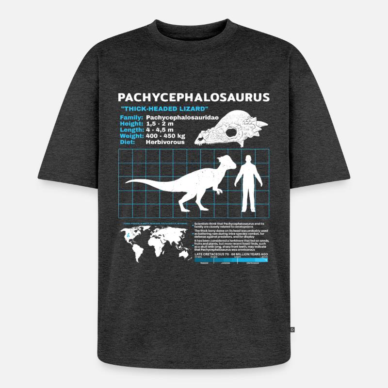 Pachycephalosaurus Fact Sheet - Unisex Premium Oversized Bio T-Shirt - Anthrazit meliert