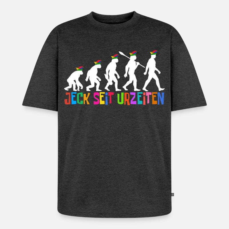 Jeck seit Urzeiten | Evolution Narren, Fastnacht - Unisex Premium Oversized Bio T-Shirt - Anthrazit meliert