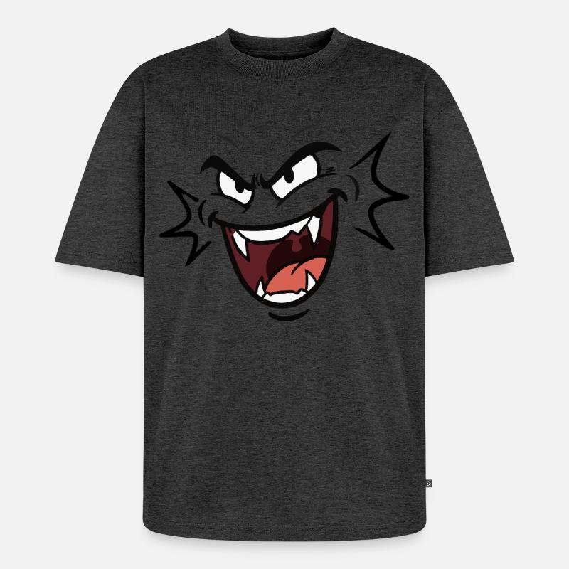 Funny vampire face laughing pattern comic - Unisex Premium Oversized Organic T-Shirt - heather anthracite