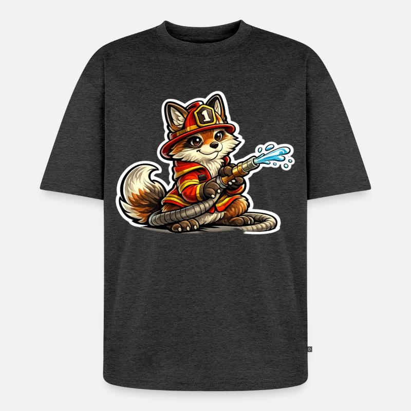 Fuchs Feuerwehrheld im Einsatz - Unisex Premium Oversized Bio T-Shirt - Anthrazit meliert