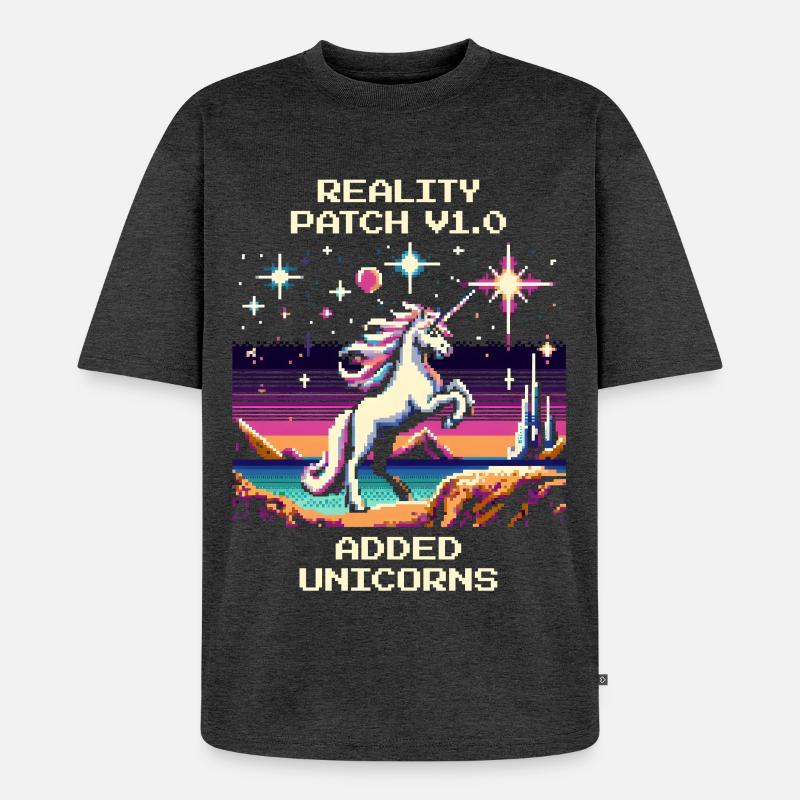 Reality Patch 1.0 | Einhörner hinzugefügt - Unisex Premium Oversized Bio T-Shirt - Anthrazit meliert