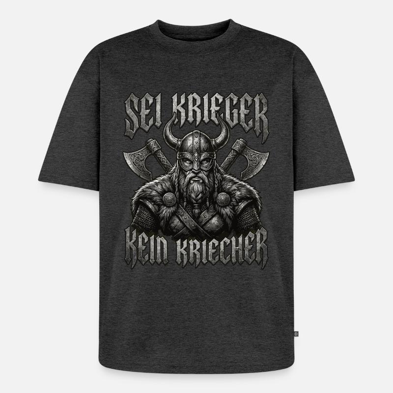 Sei Krieger kein Kriecher Wikinger Bart - Unisex Premium Oversized Bio T-Shirt - Anthrazit meliert