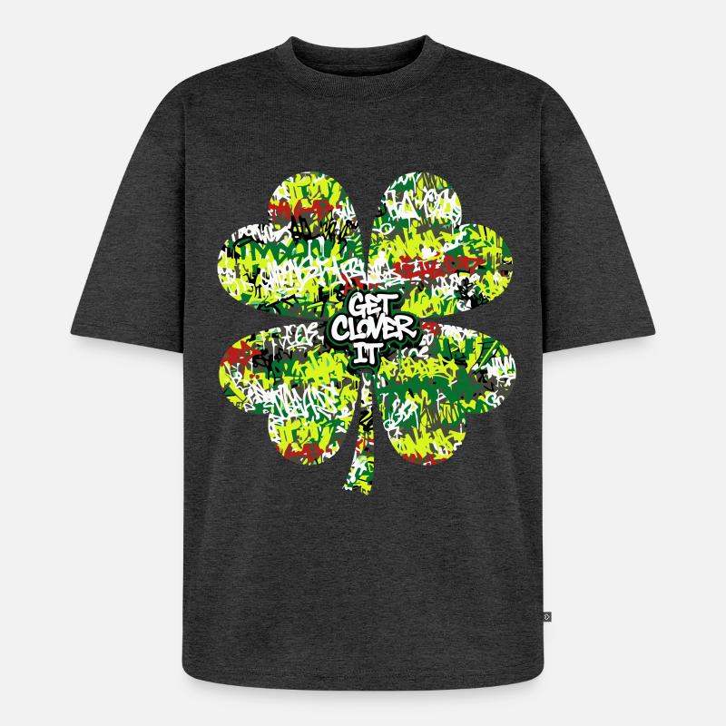 Graffiti Kleeblatt - Unisex Premium Oversized Bio T-Shirt - Anthrazit meliert