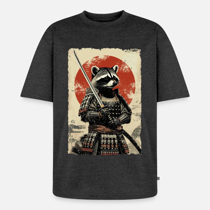 Samurai Waschbär Japanisches Ukiyo-e-Racoon Retro  - Unisex Premium Oversized Bio T-Shirt - Anthrazit meliert