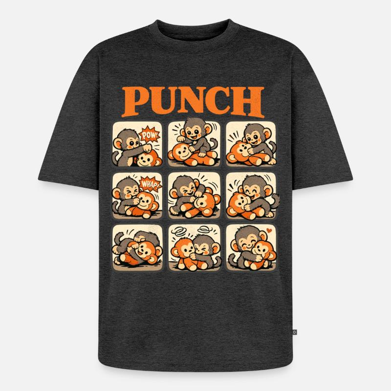 Affe Cooler Punch Süßer Baby Monkey - Unisex Premium Oversized Bio T-Shirt - Anthrazit meliert