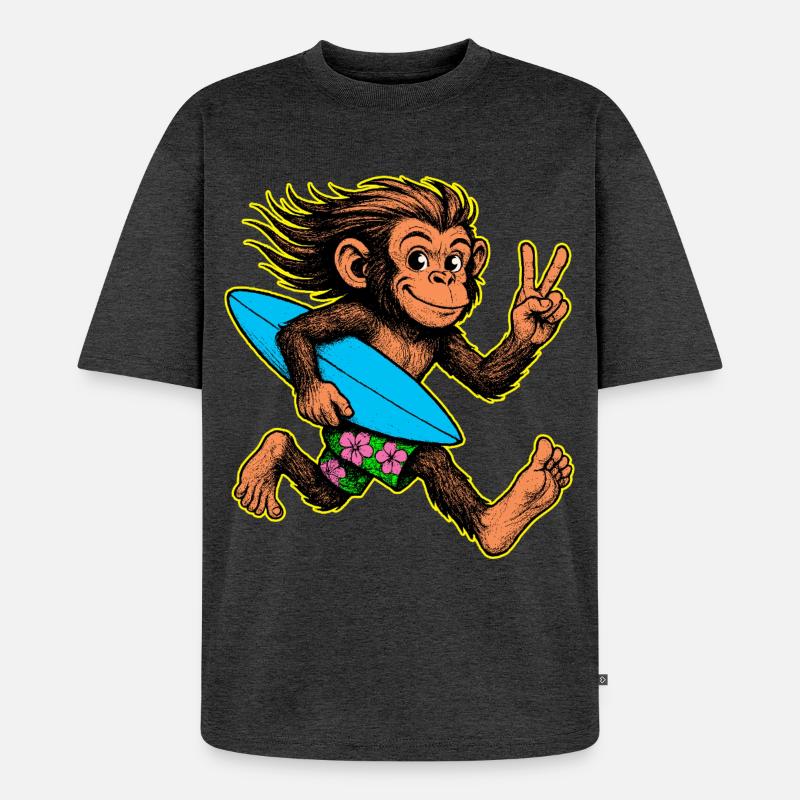Surf-Monkey-Surf-Vibes - Unisex Premium Oversized Bio T-Shirt - Anthrazit meliert