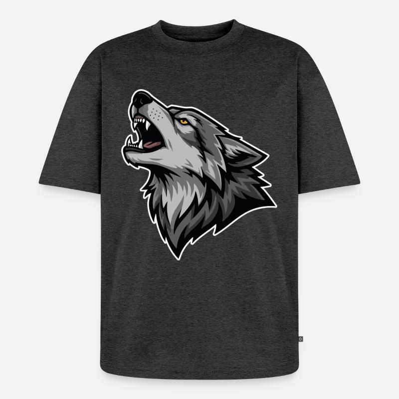 Grauer Wolf heult Wildmond-Wolf-Logo - Unisex Premium Oversized Bio T-Shirt - Anthrazit meliert