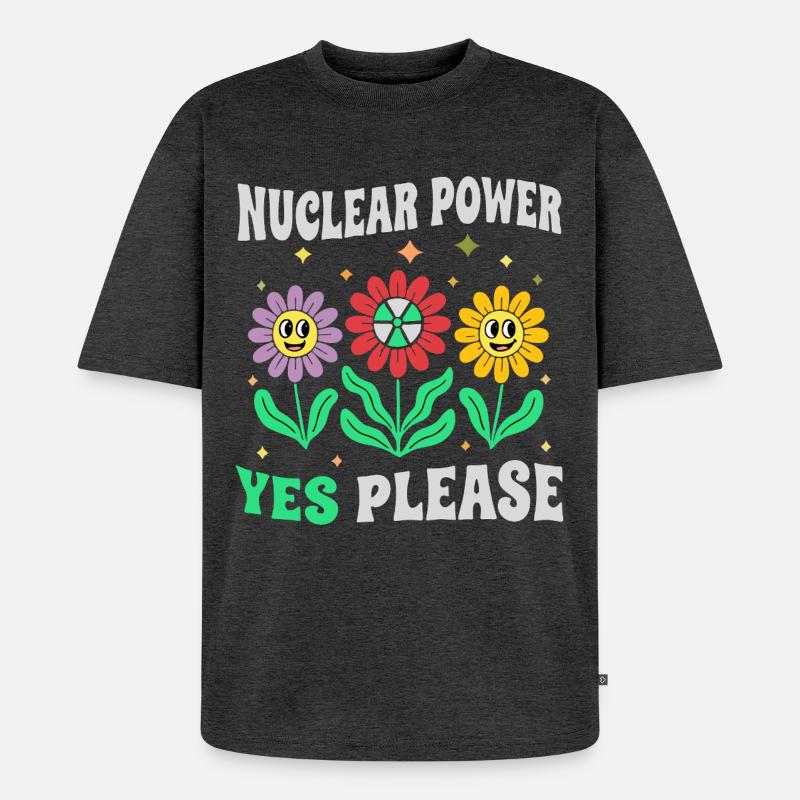 Atomkraft Ja Bitte mit Blumen retro - Unisex Premium Oversized Bio T-Shirt - Anthrazit meliert