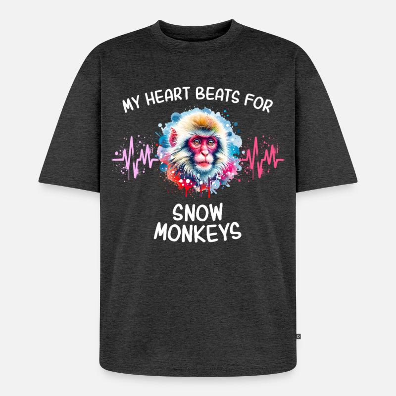 Schneeaffe Herzlinie - Unisex Premium Oversized Bio T-Shirt - Anthrazit meliert