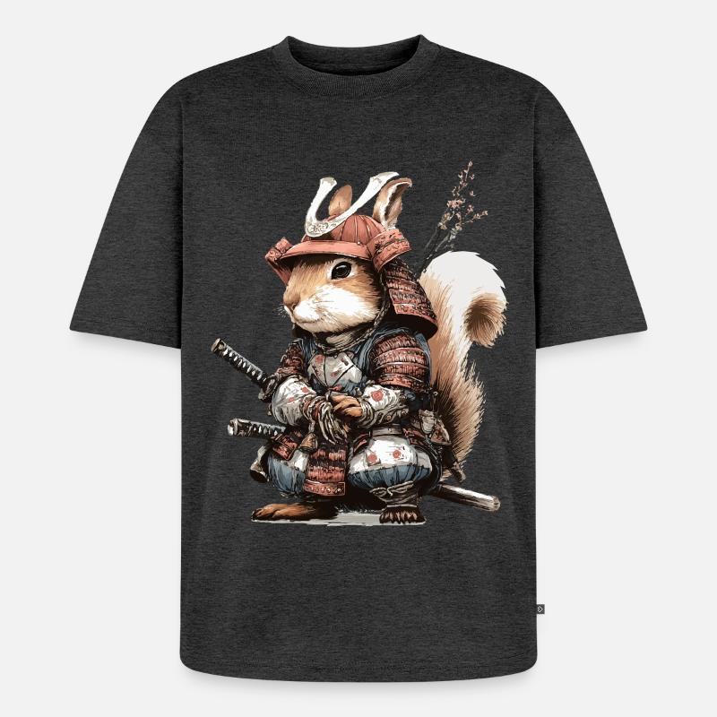 Eichhörnchen-Samurai in Rüstung - Unisex Premium Oversized Bio T-Shirt - Anthrazit meliert
