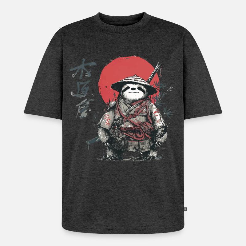 Faultier-Samurai unter roter Sonne - Unisex Premium Oversized Bio T-Shirt - Anthrazit meliert