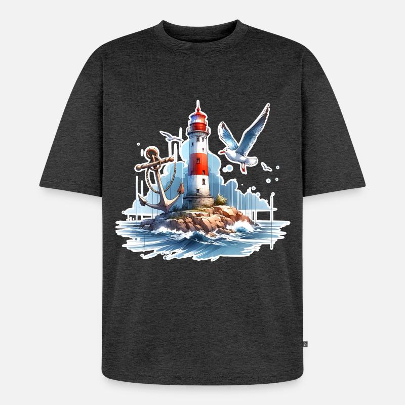 Leuchtturm Anker Möwe - Unisex Premium Oversized Bio T-Shirt - Anthrazit meliert