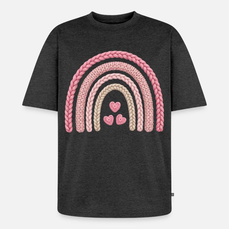 Regenbogen Rosa Strickmuster - Unisex Premium Oversized Bio T-Shirt - Anthrazit meliert