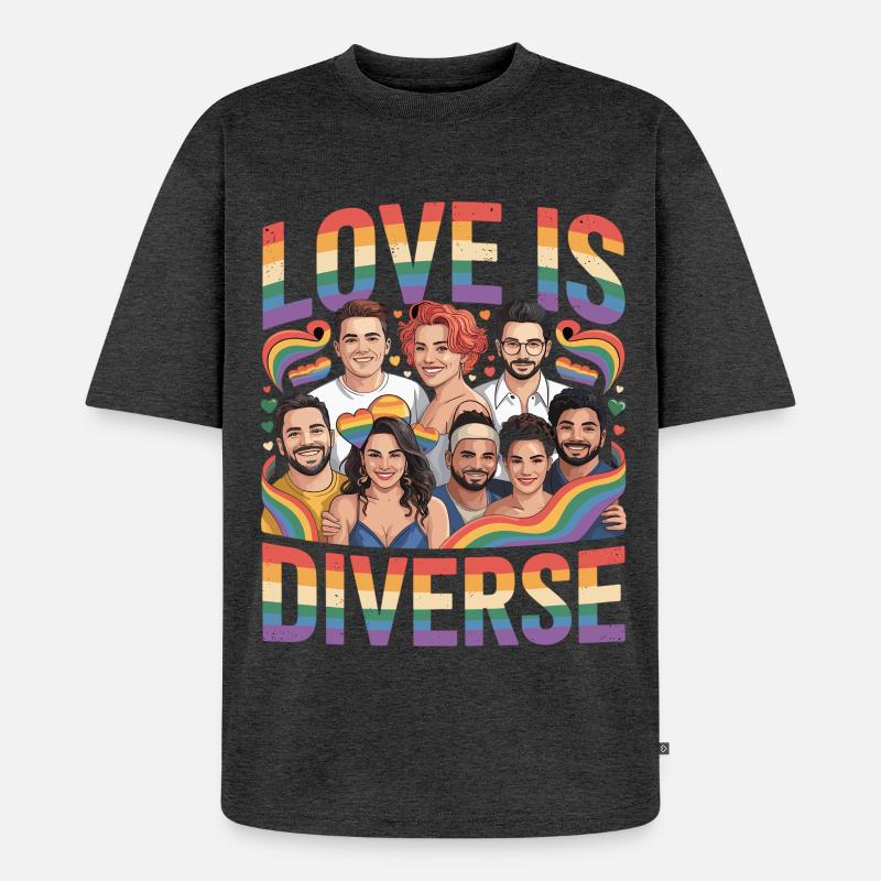 Love Is Diverse Pride Regenbogen - Unisex Premium Oversized Bio T-Shirt - Anthrazit meliert