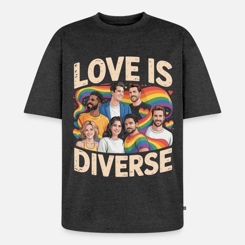 Love Is Diverse Pride Regenbogen - Unisex Premium Oversized Bio T-Shirt - Anthrazit meliert