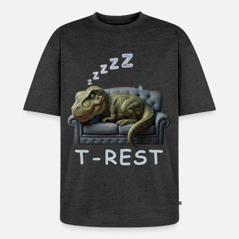 T-Rest Dino auf Sofa - Unisex Premium Oversized Bio T-Shirt - Anthrazit meliert