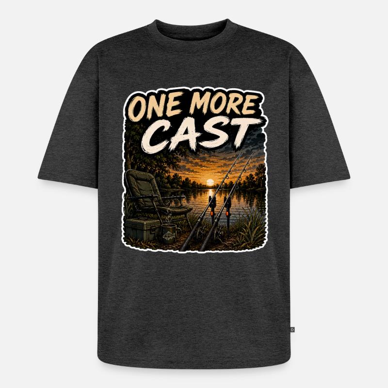 Ein weiterer Wurf Sonnenuntergangs-Karpfenfischen-Design - Unisex Premium Oversized Bio T-Shirt - Anthrazit meliert