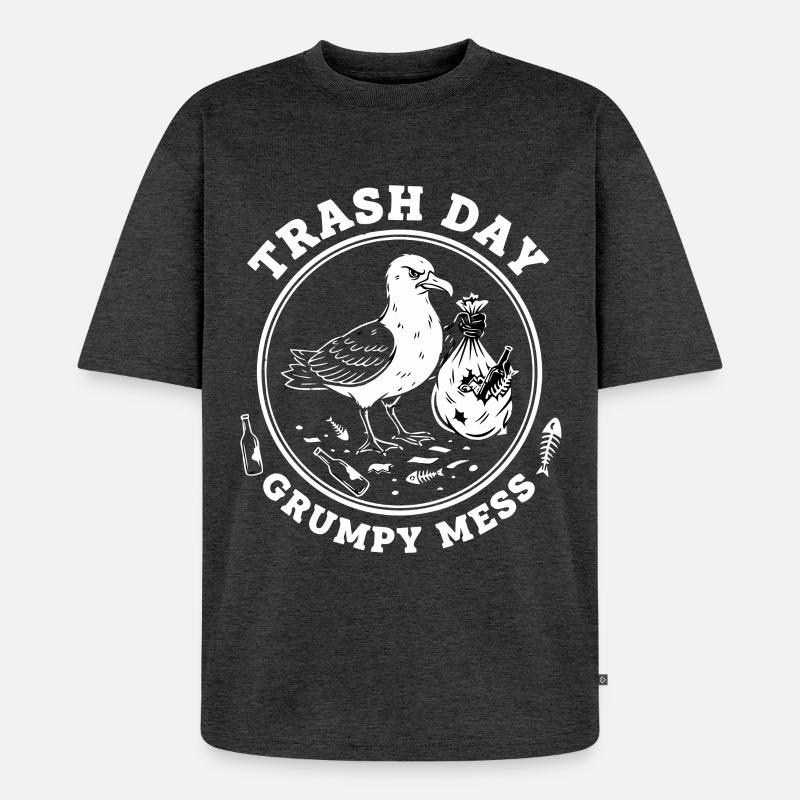 Möwe Trash Day Müll - Unisex Premium Oversized Bio T-Shirt - Anthrazit meliert