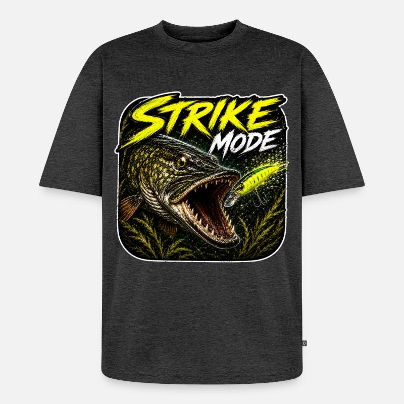 Strike-Mode Hechtfischerei-Design - Unisex Premium Oversized Bio T-Shirt - Anthrazit meliert