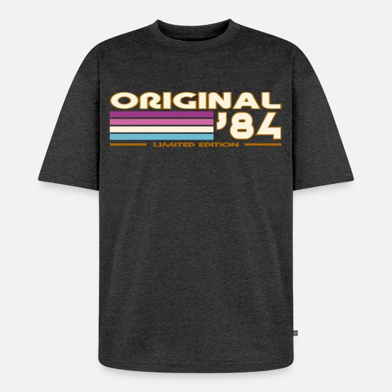 Originale 84 Pastellstreifen - Unisex Premium Oversized Bio T-Shirt - Anthrazit meliert