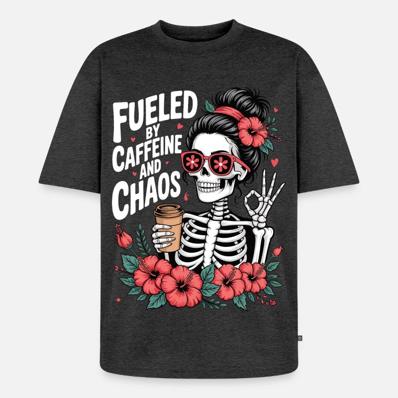 Mutter Koffein Mutter Skelett Kaffee - Unisex Premium Oversized Bio T-Shirt - Anthrazit meliert