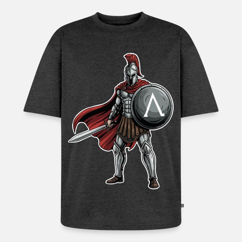 Hoplitisches Spartanisches Lambda-Schild-Schwert-Maskottchen - Unisex Premium Oversized Bio T-Shirt - Anthrazit meliert