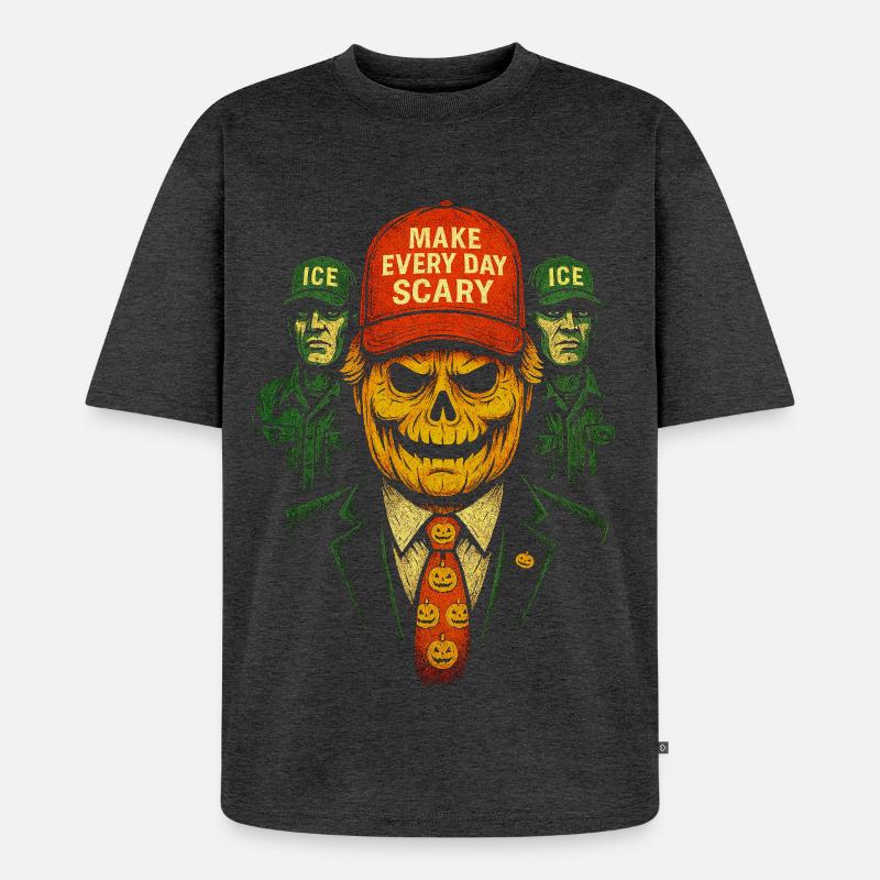 Kürbis Totenschädel Halloween Mode Statement - Unisex Premium Oversized Bio T-Shirt - Anthrazit meliert