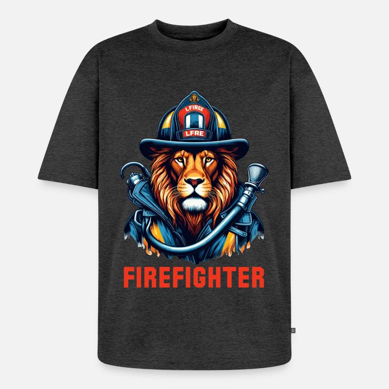 Cadeau Lion pompier - T-shirt Premium bio oversize Unisexe - anthracite chiné