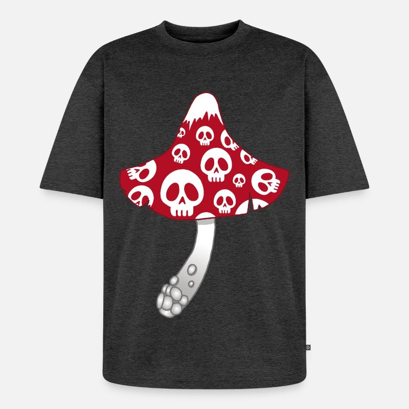 Champignon Rouge avec des crânes blancs - T-shirt Premium bio oversize Unisexe - anthracite chiné