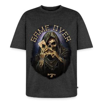 Alchemy England Reaper's Ace - Unisex Premium Oversized Organic T-Shirt - heather anthracite - Front - Thijin (182cm) & Selfina (174cm)
