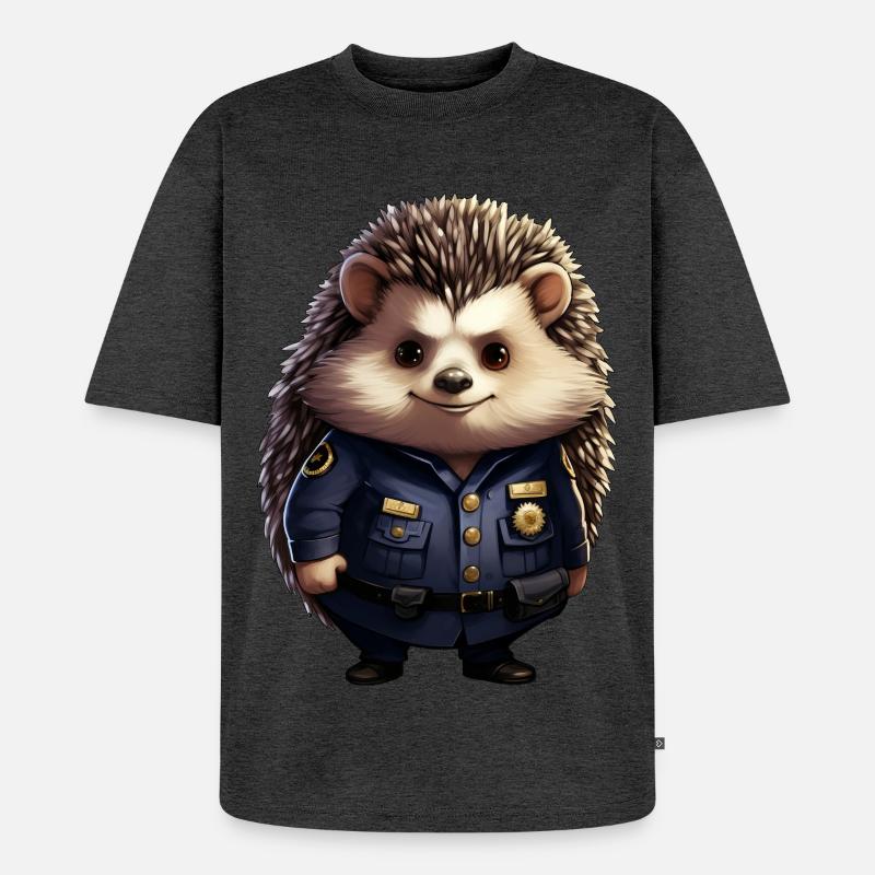 Igel Polizei - Unisex Premium Oversized Bio T-Shirt - Anthrazit meliert