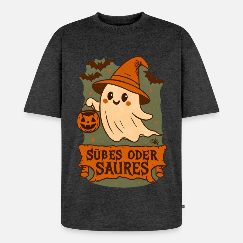 Süßes oder Saures - Gespenst - Unisex Premium Oversized Bio T-Shirt - Anthrazit meliert
