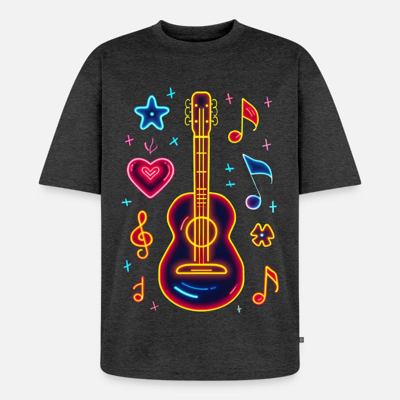 Retro Ukulele Retrowave - Unisex Premium Oversized Bio T-Shirt - Anthrazit meliert
