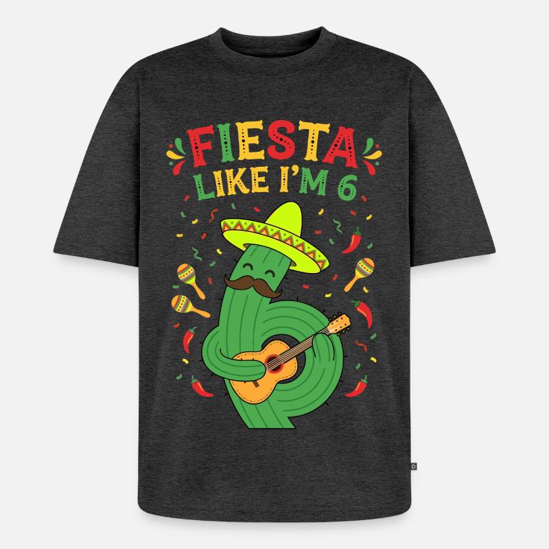 Fiesta comme si j’avais 6 cactus - T-shirt Premium bio oversize Unisexe - anthracite chiné