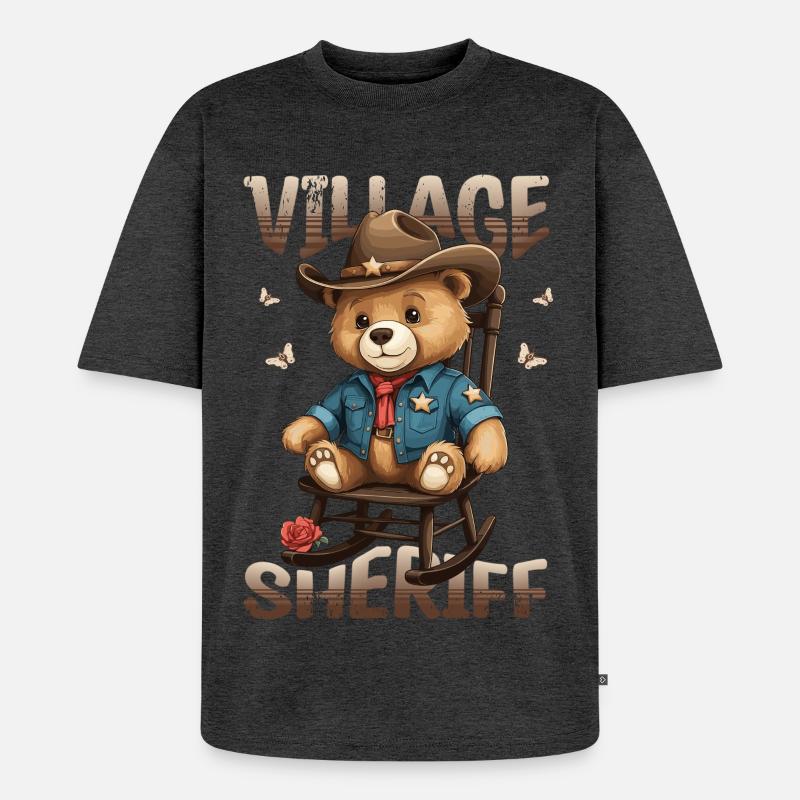 Bär der Dorf Sheriff - Unisex Premium Oversized Bio T-Shirt - Anthrazit meliert