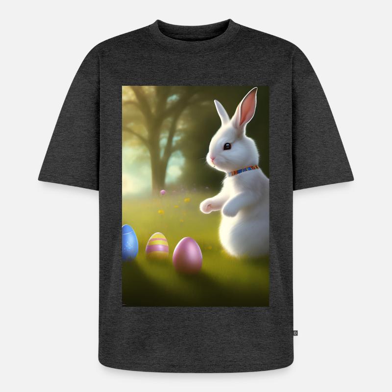 Osterhase mit Oster Eier - Unisex Premium Oversized Bio T-Shirt - Anthrazit meliert