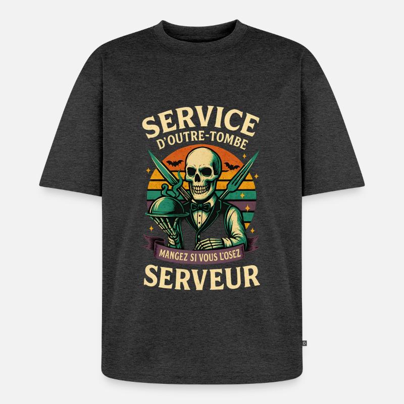 Restaurant-Server - Halloween-Skelett - Unisex Premium Oversized Bio T-Shirt - Anthrazit meliert
