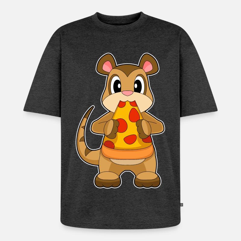 Erdmännchen Pizza - Unisex Premium Oversized Bio T-Shirt - Anthrazit meliert