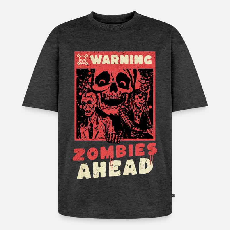 Horror - Warning Zombies Ahead - Unisex Premium Oversized Bio T-Shirt - Anthrazit meliert