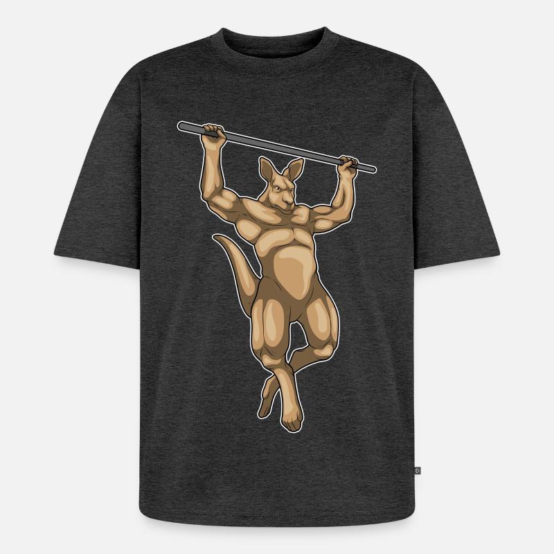 Kangaroo Bodybuilder Pull-Ups Bodybuilding - Unisex Premium Oversized Organic T-Shirt - heather anthracite