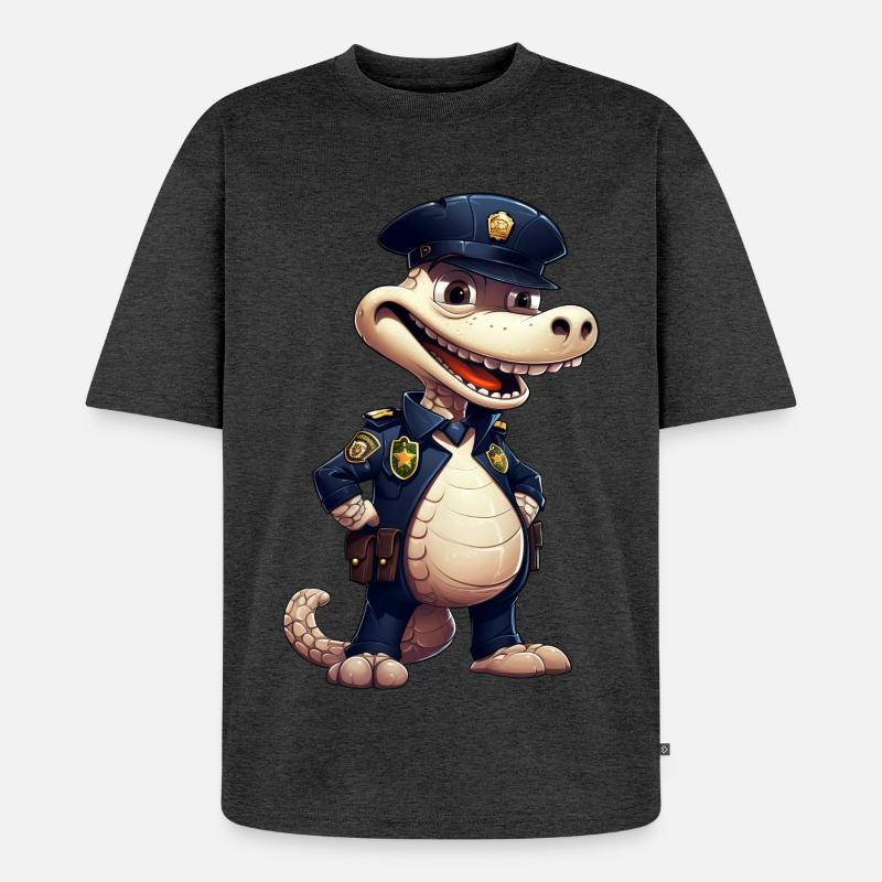 Polizei Krokodil - Unisex Premium Oversized Bio T-Shirt - Anthrazit meliert