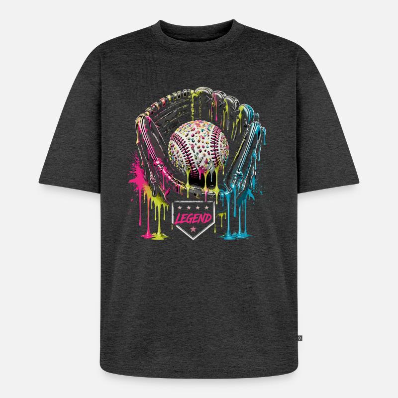 Baseball Handschuh Legend Bunt Grafik - Unisex Premium Oversized Bio T-Shirt - Anthrazit meliert