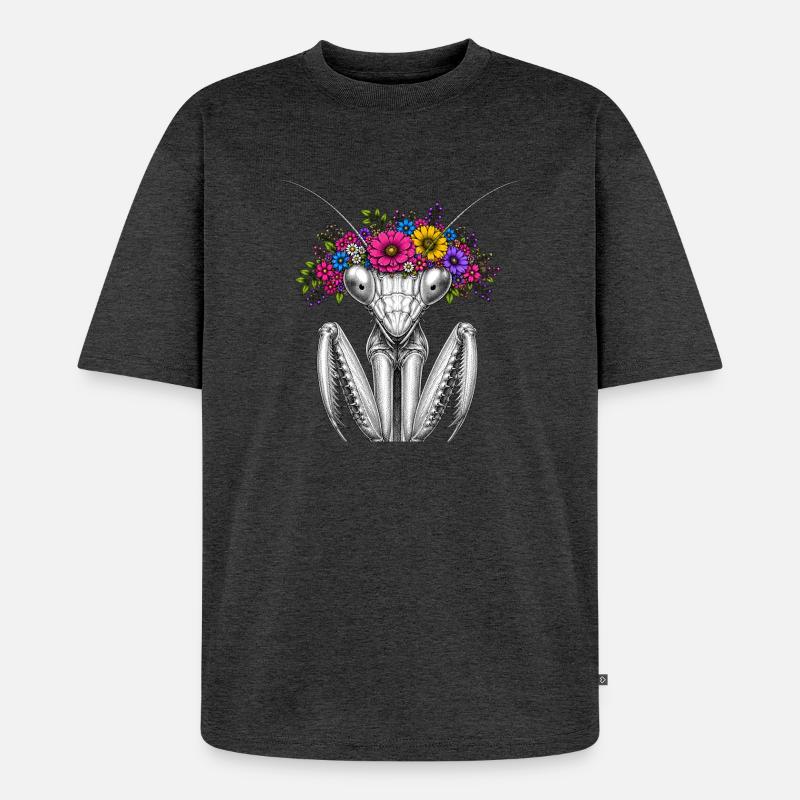 Blütenkranz Mantispin - Unisex Premium Oversized Bio T-Shirt - Anthrazit meliert