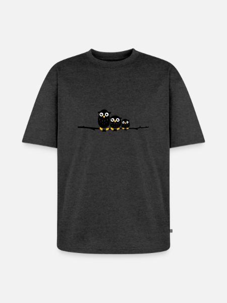 three owls on a branch - Unisex Premium Oversized Organic T-Shirt - heather anthracite
