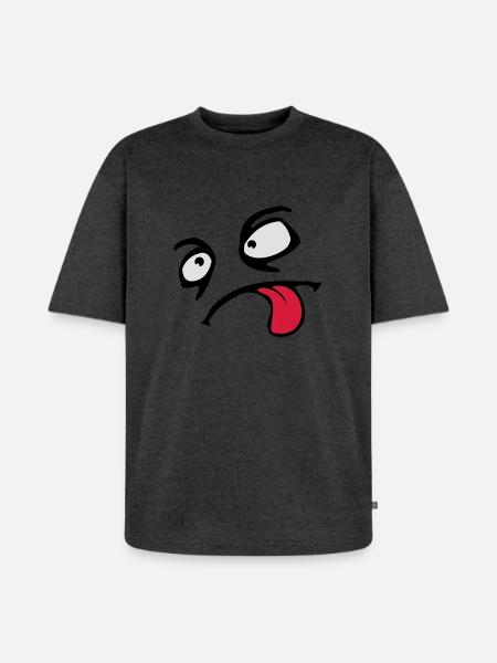 Funny Comic Face Cool Tongue Stick Out - Unisex Premium Oversized Organic T-Shirt - heather anthracite